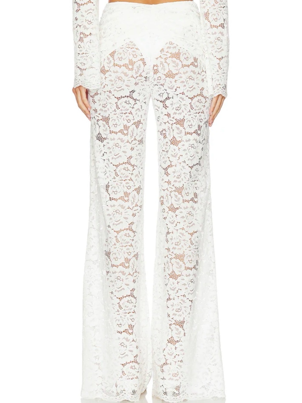 Shani Shemer Women's White Lace Straight Leg Madison Pants - Picture 4 of 7